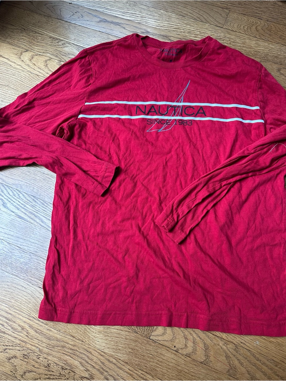 Nautica Men’s Long-Sleeve Logo Tee — Red with White Accent